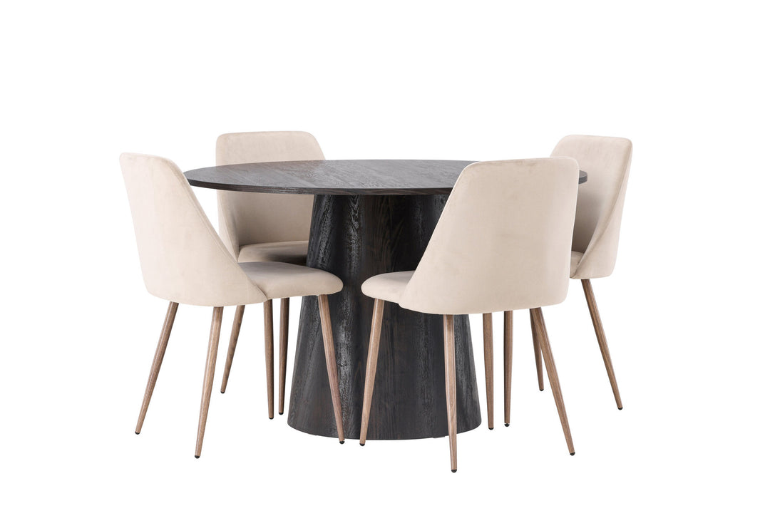 Venture Home Lanzo Dining Table φ120 - Mocca/Mocca +Night Dining Chair - Dark walnut / Mocca / Brown Fabric _4