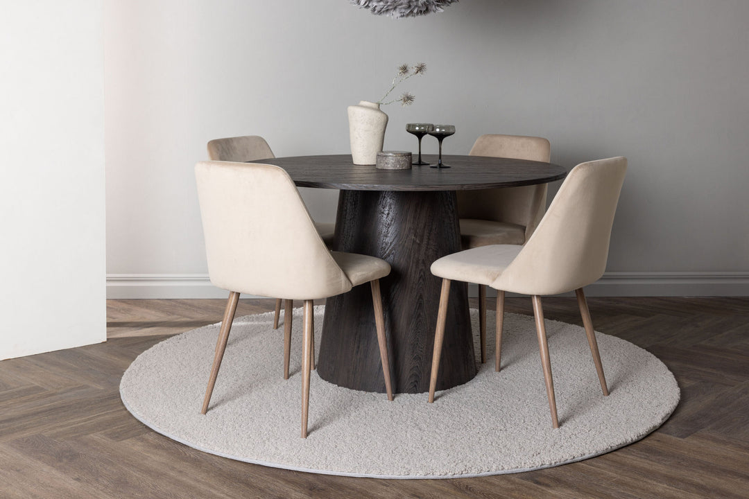 Venture Home Lanzo Dining Table φ120 - Mocca/Mocca +Night Dining Chair - Dark walnut / Mocca / Brown Fabric _4