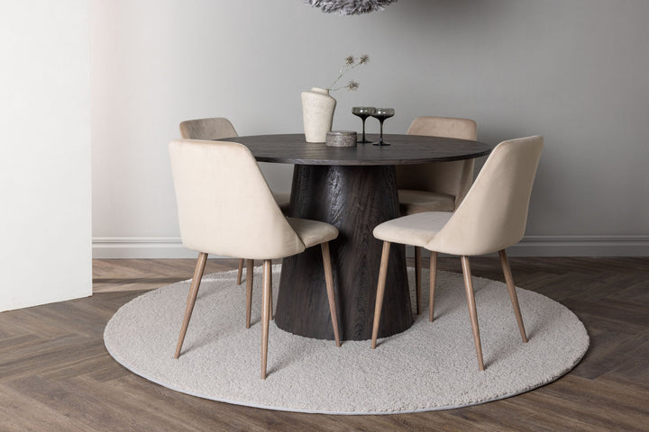 Venture Home Lanzo Dining Table φ120 - Mocca/Mocca +Night Dining Chair - Dark walnut / Mocca / Brown Fabric _4
