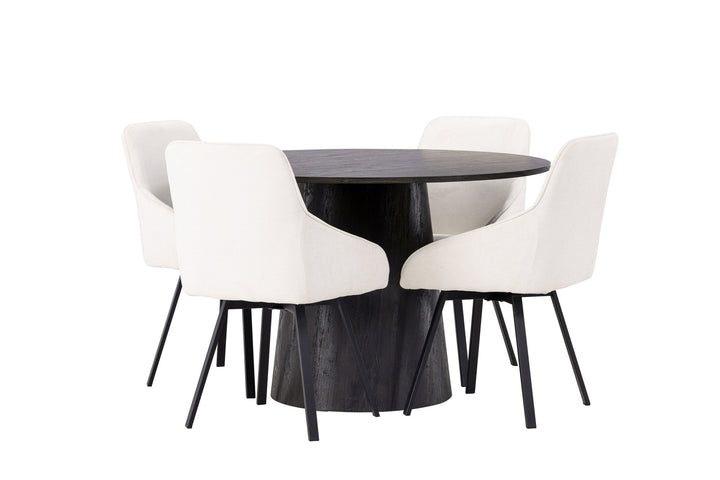 Venture Home Lanzo Dining Table φ120 - Mocca/Mocca +Rosie Dining Chair - Black / Beige Fabric _4