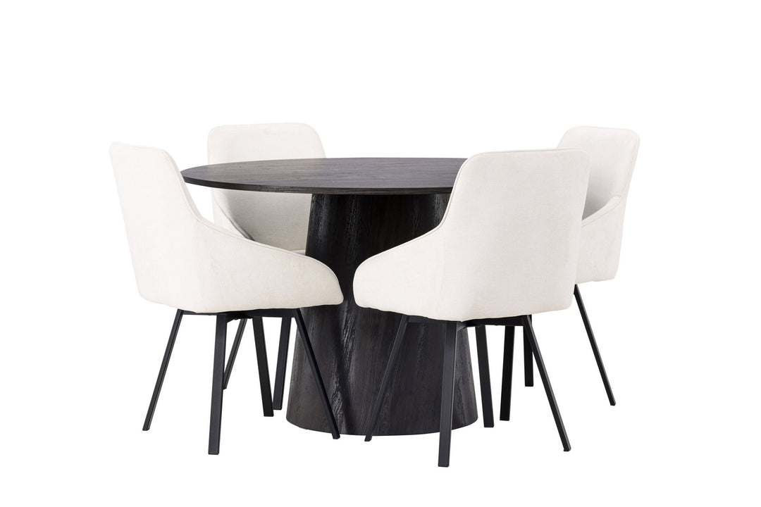 Venture Home Lanzo Dining Table φ120 - Mocca/Mocca +Rosie Dining Chair - Black / Beige Fabric _4