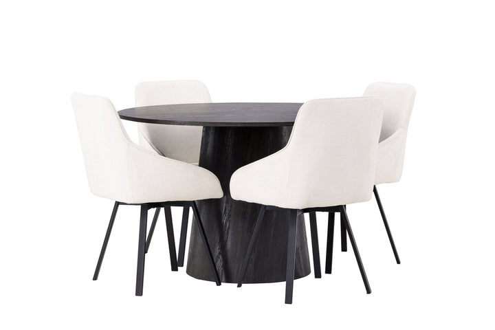 Venture Home Lanzo Dining Table φ120 - Mocca/Mocca +Rosie Dining Chair - Black / Beige Fabric _4