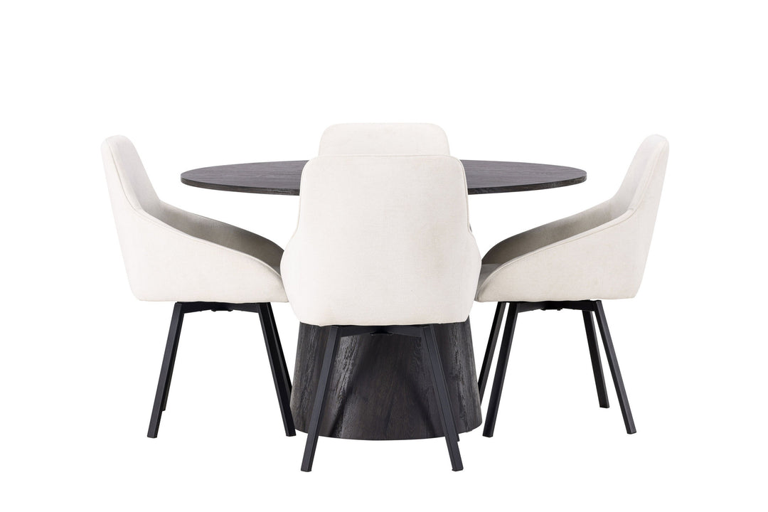 Venture Home Lanzo Dining Table φ120 - Mocca/Mocca +Rosie Dining Chair - Black / Beige Fabric _4