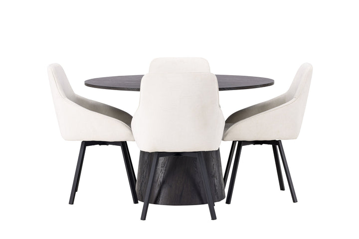 Venture Home Lanzo Dining Table φ120 - Mocca/Mocca +Rosie Dining Chair - Black / Beige Fabric _4
