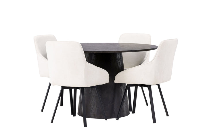Venture Home Lanzo Dining Table φ120 - Mocca/Mocca +Rosie Dining Chair - Black / Beige Fabric _4