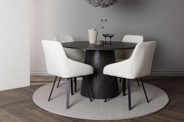 Venture Home Lanzo Dining Table φ120 - Mocca/Mocca +Rosie Dining Chair - Black / Beige Fabric _4