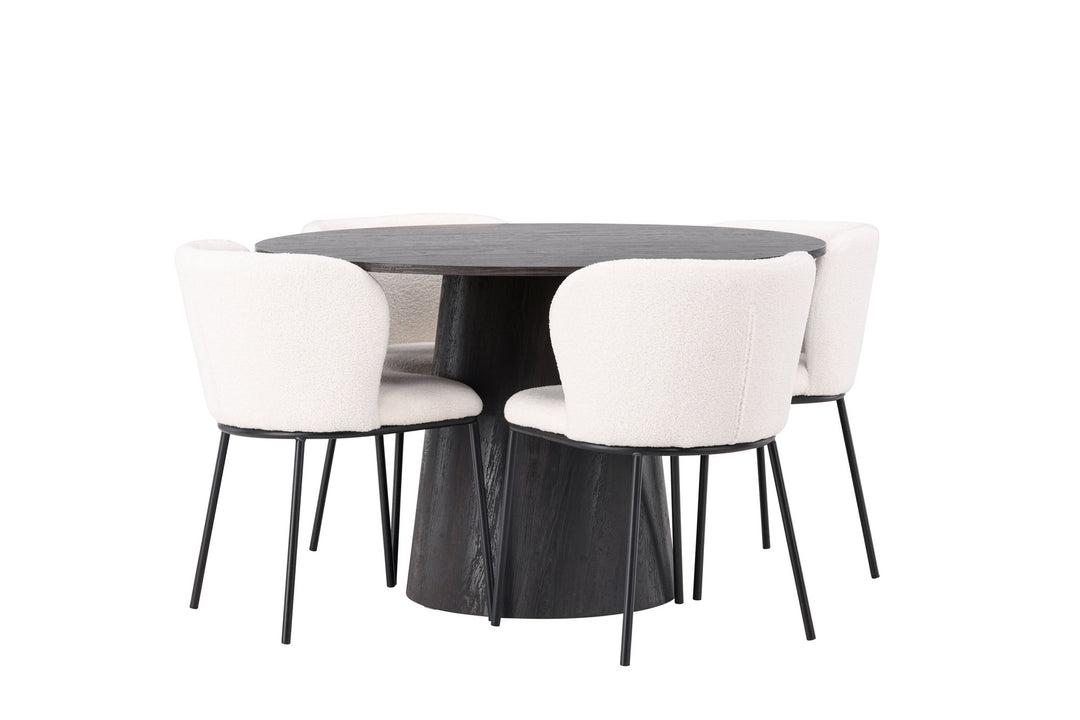 Venture Home Lanzo Dining Table φ120 - Mocca/Mocca +Edina Dining Chair - Black / White Boucle _4