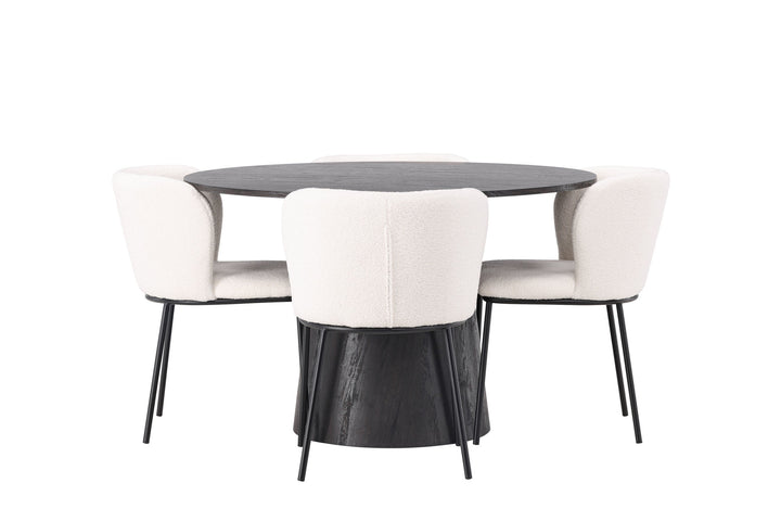Venture Home Lanzo Dining Table φ120 - Mocca/Mocca +Edina Dining Chair - Black / White Boucle _4