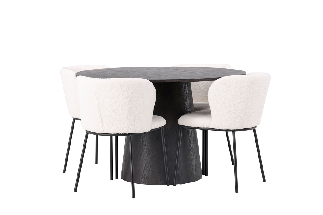 Venture Home Lanzo Dining Table φ120 - Mocca/Mocca +Edina Dining Chair - Black / White Boucle _4