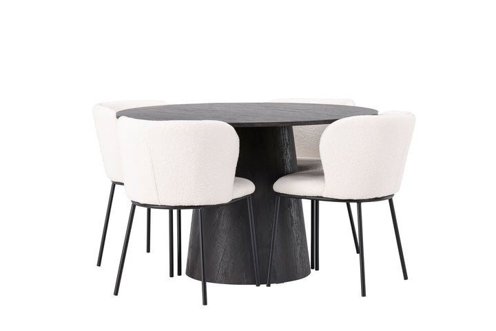 Venture Home Lanzo Dining Table φ120 - Mocca/Mocca +Edina Dining Chair - Black / White Boucle _4