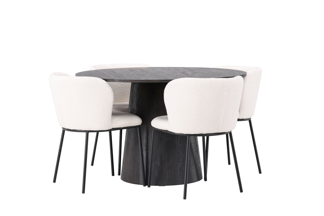 Venture Home Lanzo Dining Table φ120 - Mocca/Mocca +Edina Dining Chair - Black / White Boucle _4