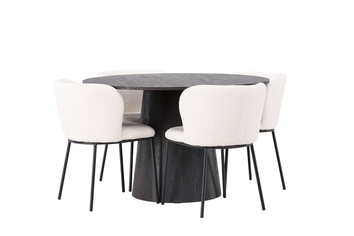 Venture Home Lanzo Dining Table φ120 - Mocca/Mocca +Edina Dining Chair - Black / White Boucle _4