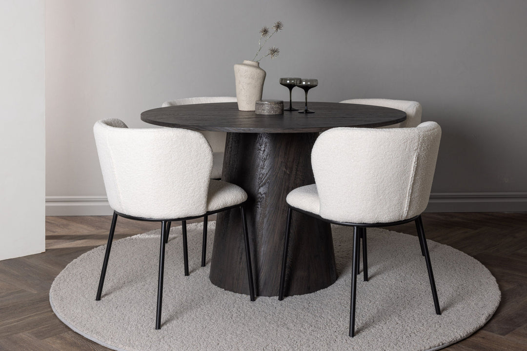 Venture Home Lanzo Dining Table φ120 - Mocca/Mocca +Edina Dining Chair - Black / White Boucle _4