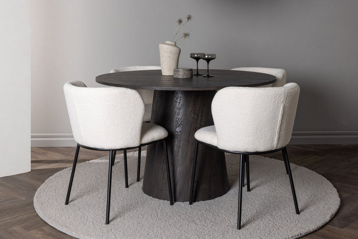 Venture Home Lanzo Dining Table φ120 - Mocca/Mocca +Edina Dining Chair - Black / White Boucle _4