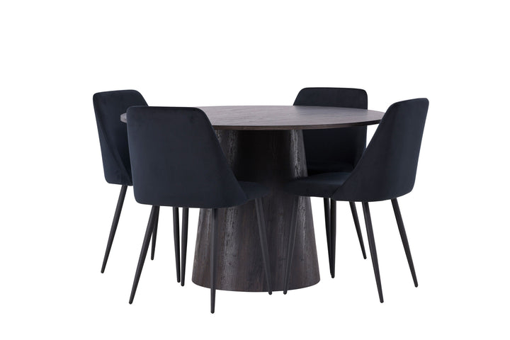 Venture Home Lanzo Dining Table φ120 - Mocca/Mocca +Night Dining Chair - Black / Black Velvet _4