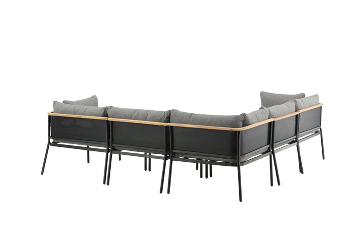 Venture Home Nettan - Corner sofa set - black Steel / Grey Cushion / Teak