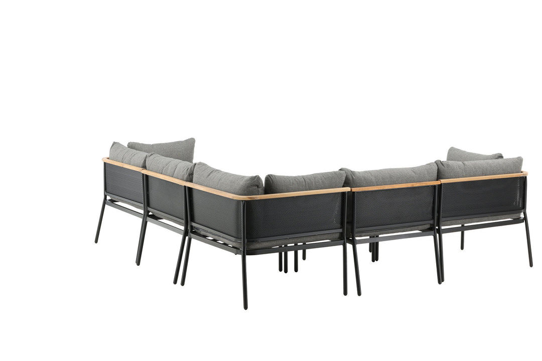 Venture Home Nettan - Corner sofa set - black Steel / Grey Cushion / Teak