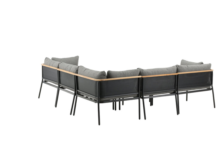 Venture Home Nettan - Corner sofa set - black Steel / Grey Cushion / Teak