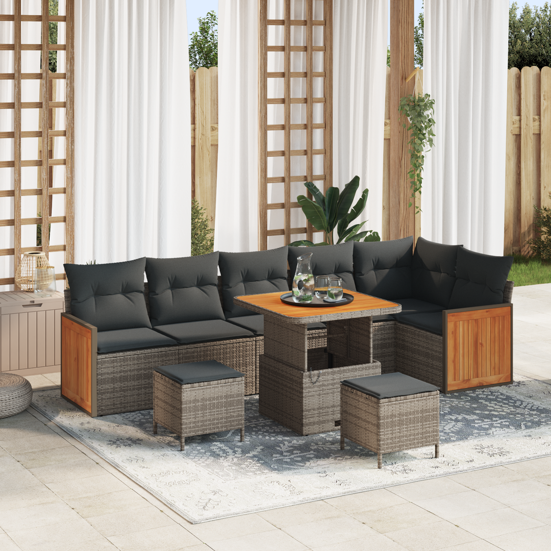Havesofa Sæt 9 pcs Grå Poly Rattan og pulverlakeret stål