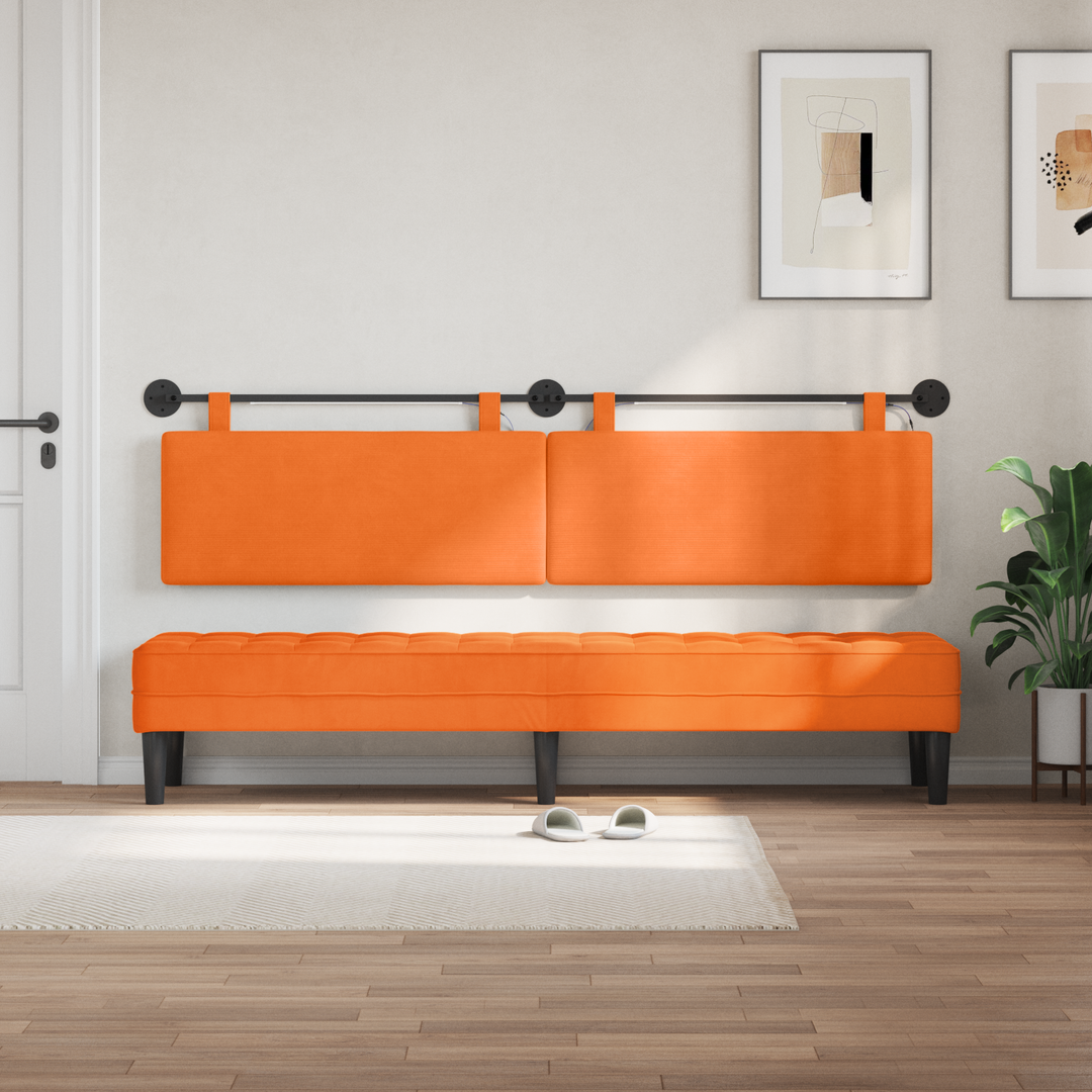 Hængende sengegavl Med LED-lys Orange Velourstof