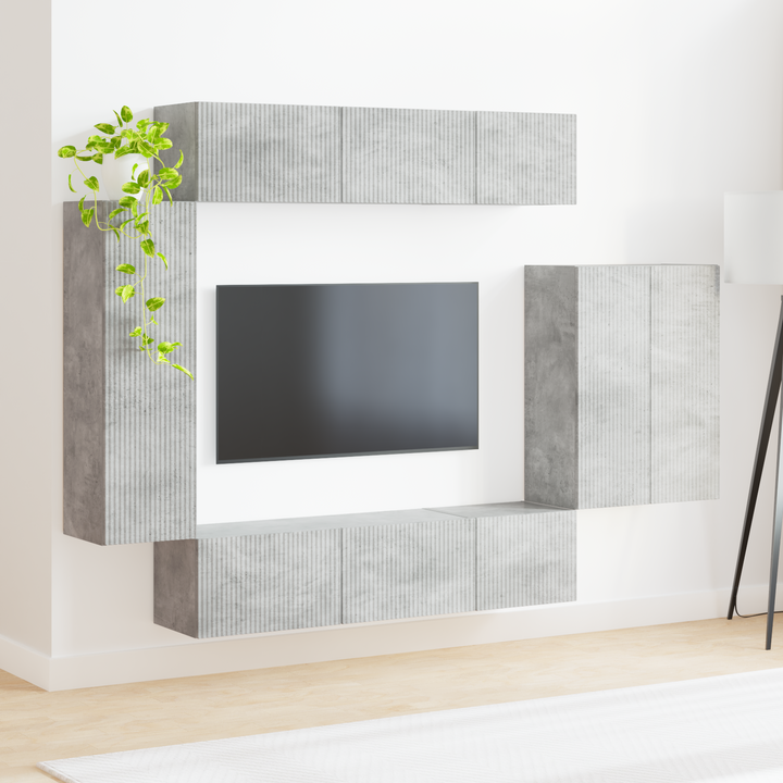 Tv vægskab sæt Vægmonteret 6 pcs Beton Grå