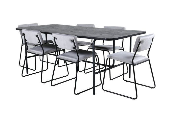 Venture Home Uno Dining Table - Black / Black Veneer+Kenth Chair - Black / Light Grey Velvet_6