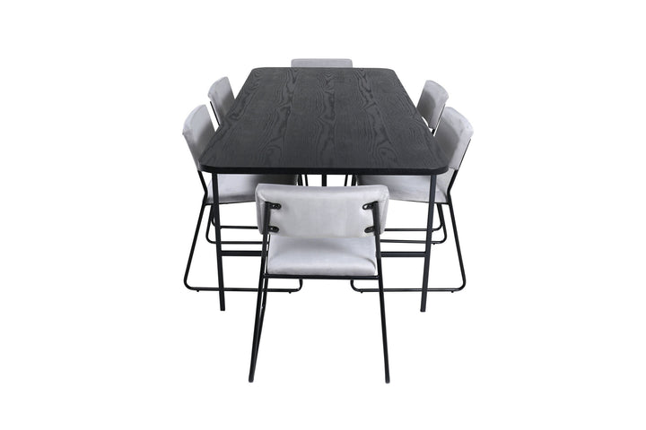 Venture Home Uno Dining Table - Black / Black Veneer+Kenth Chair - Black / Light Grey Velvet_6