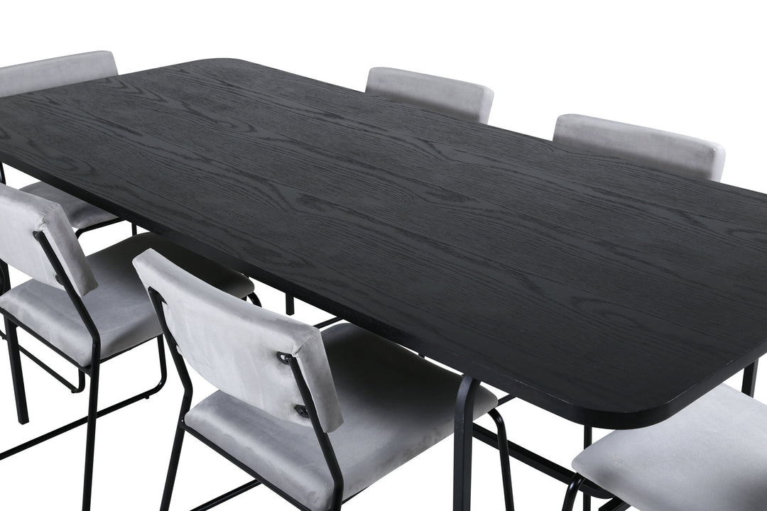 Venture Home Uno Dining Table - Black / Black Veneer+Kenth Chair - Black / Light Grey Velvet_6