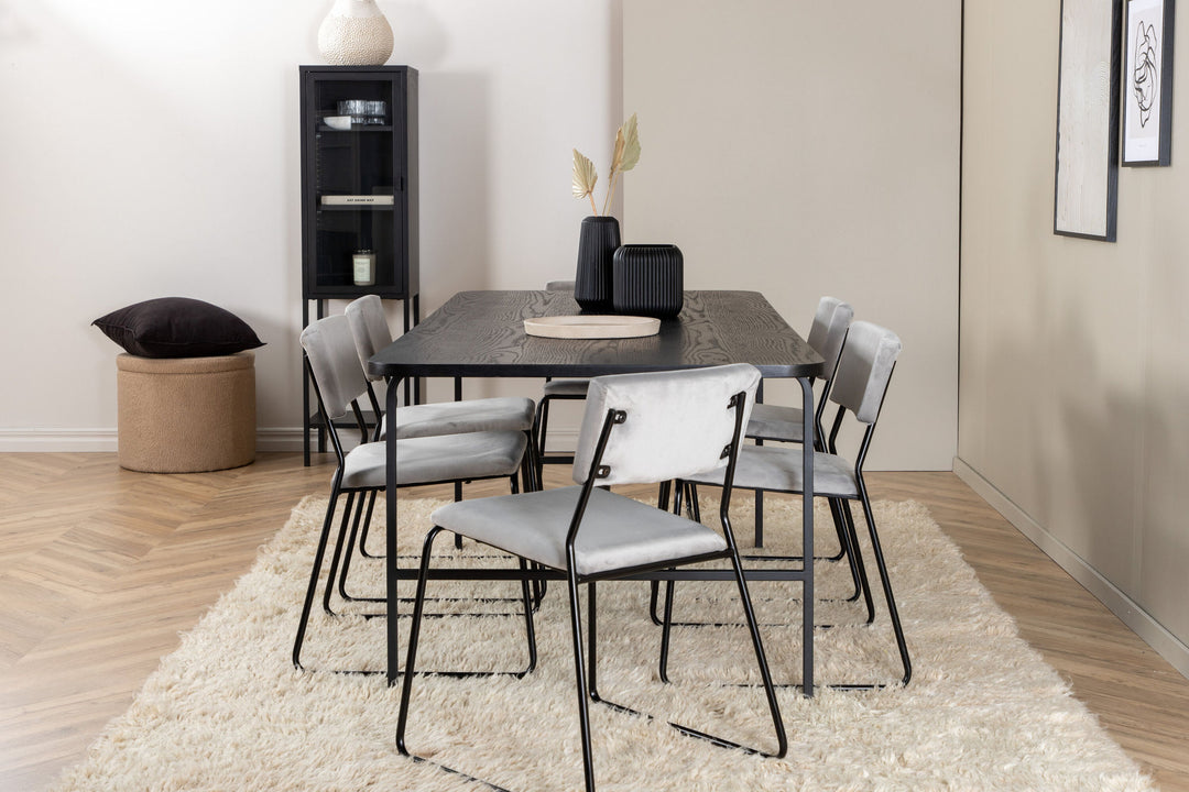 Venture Home Uno Dining Table - Black / Black Veneer+Kenth Chair - Black / Light Grey Velvet_6