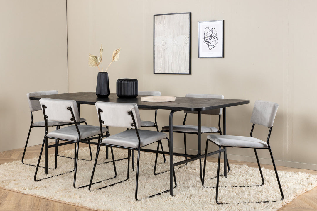 Venture Home Uno Dining Table - Black / Black Veneer+Kenth Chair - Black / Light Grey Velvet_6