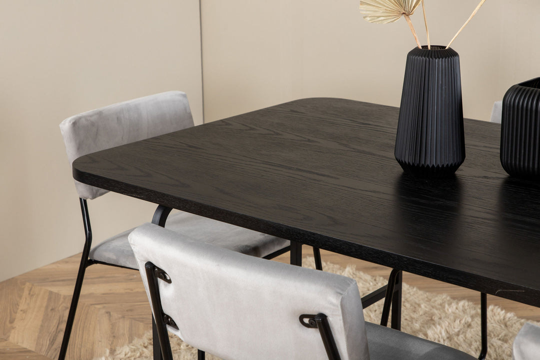 Venture Home Uno Dining Table - Black / Black Veneer+Kenth Chair - Black / Light Grey Velvet_6