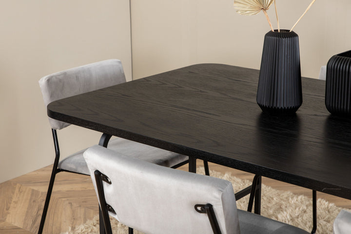 Venture Home Uno Dining Table - Black / Black Veneer+Kenth Chair - Black / Light Grey Velvet_6