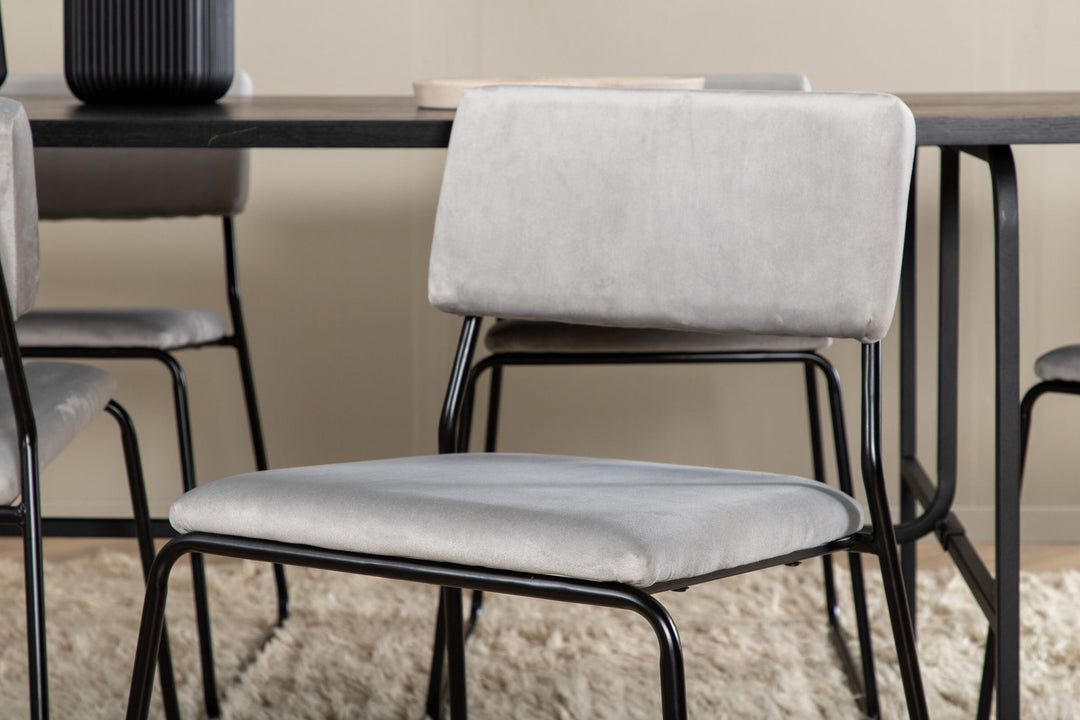 Venture Home Uno Dining Table - Black / Black Veneer+Kenth Chair - Black / Light Grey Velvet_6