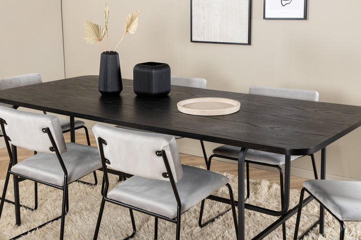 Venture Home Uno Dining Table - Black / Black Veneer+Kenth Chair - Black / Light Grey Velvet_6