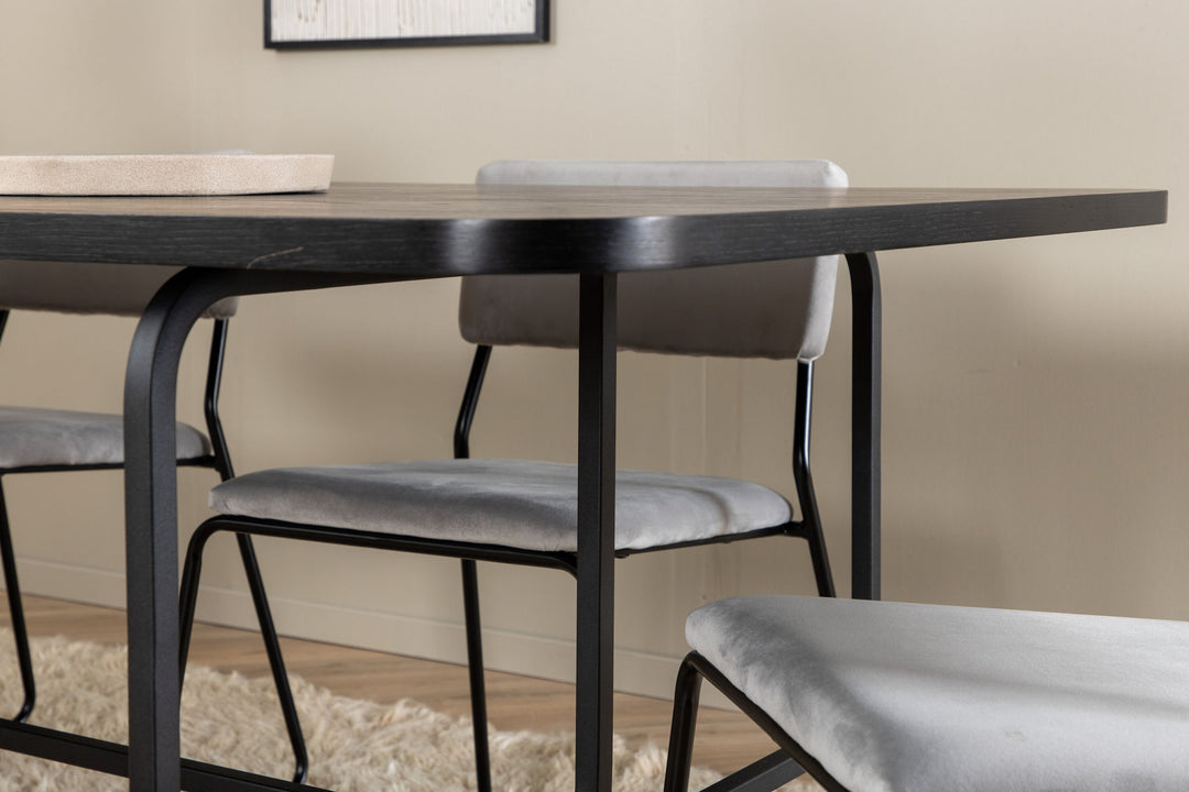 Venture Home Uno Dining Table - Black / Black Veneer+Kenth Chair - Black / Light Grey Velvet_6