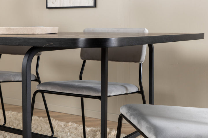 Venture Home Uno Dining Table - Black / Black Veneer+Kenth Chair - Black / Light Grey Velvet_6