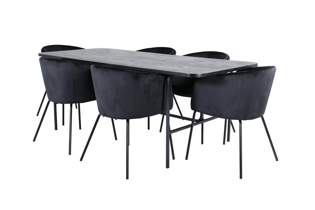 Venture Home Uno Dining Table - Black / Black Veneer+Berit Chair - Black / Black Velvet_6