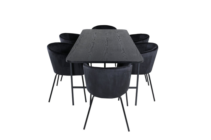 Venture Home Uno Dining Table - Black / Black Veneer+Berit Chair - Black / Black Velvet_6