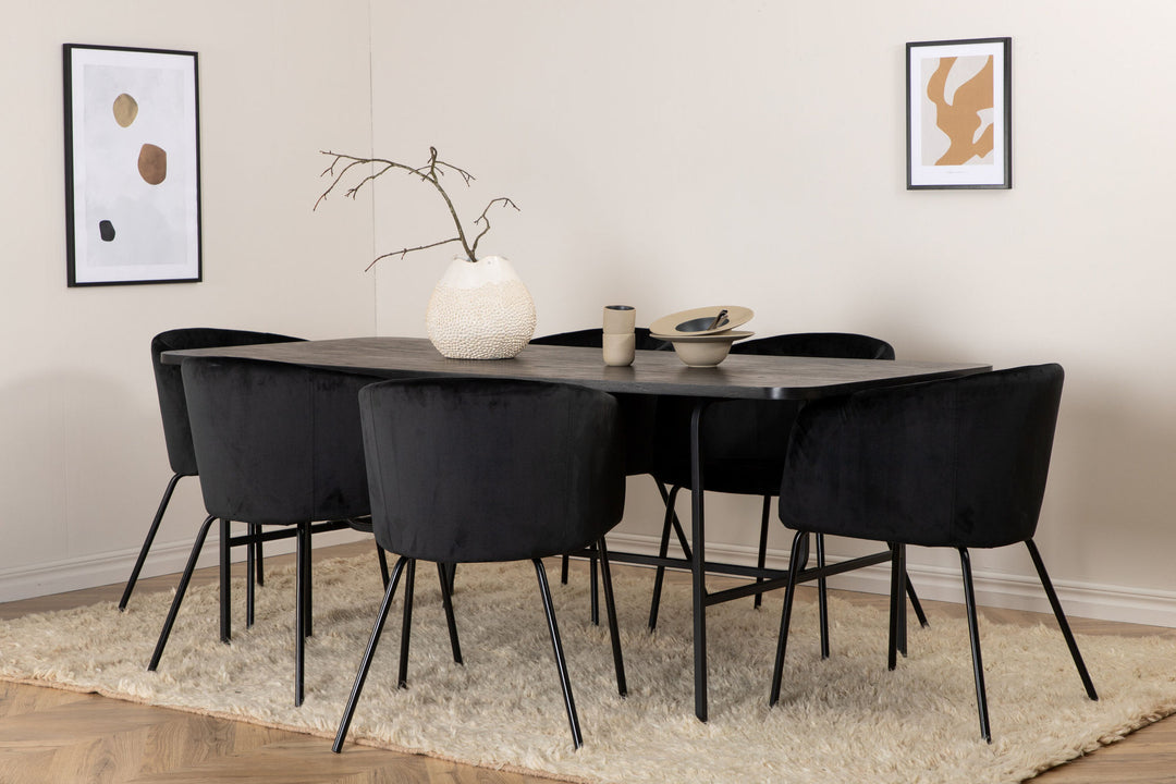 Venture Home Uno Dining Table - Black / Black Veneer+Berit Chair - Black / Black Velvet_6