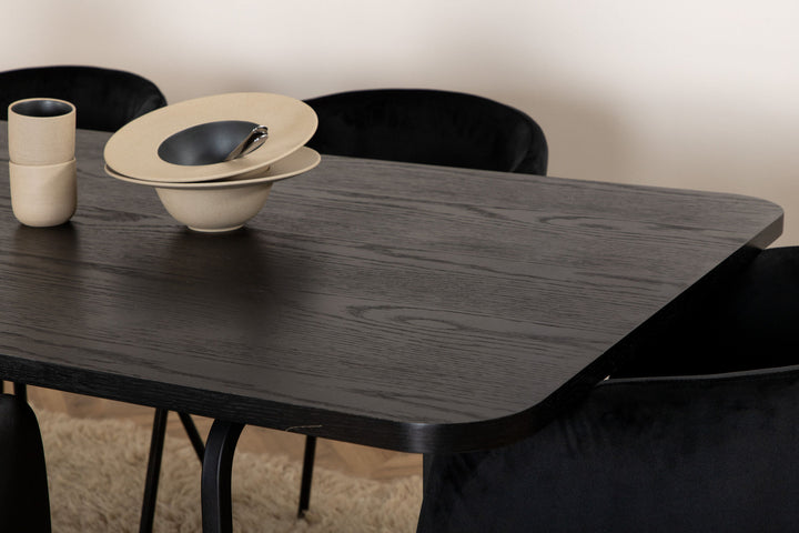 Venture Home Uno Dining Table - Black / Black Veneer+Berit Chair - Black / Black Velvet_6