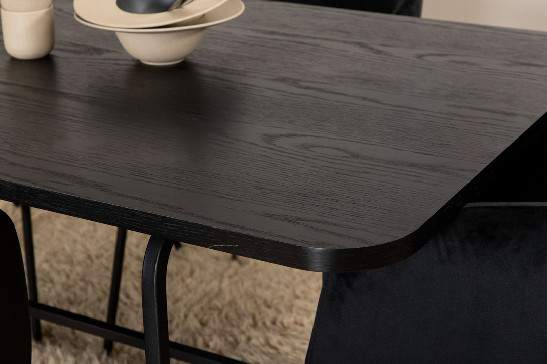 Venture Home Uno Dining Table - Black / Black Veneer+Berit Chair - Black / Black Velvet_6