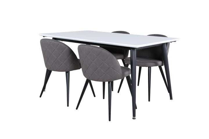 Venture Home Jimmy Dining Table - Black / White HPL+Velvet Stitches Chair - Black / Grey Micro Fibre_4