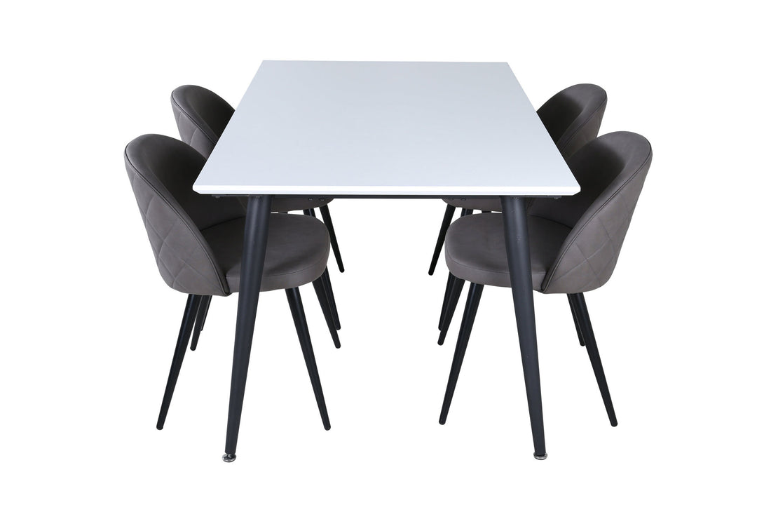 Venture Home Jimmy Dining Table - Black / White HPL+Velvet Stitches Chair - Black / Grey Micro Fibre_4