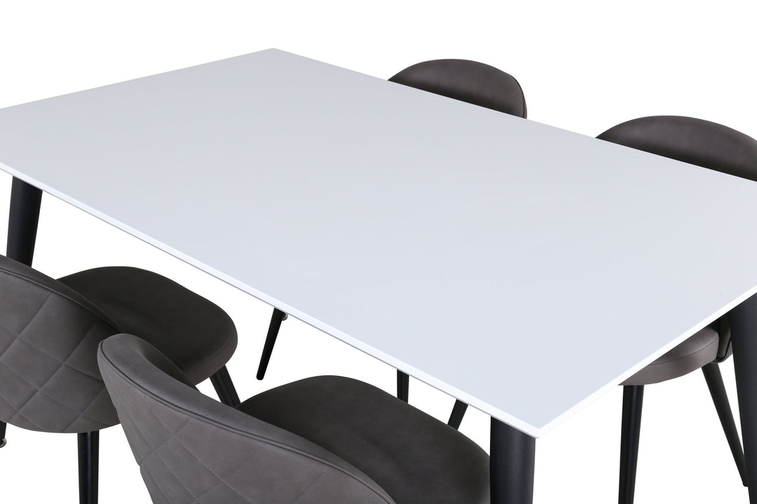 Venture Home Jimmy Dining Table - Black / White HPL+Velvet Stitches Chair - Black / Grey Micro Fibre_4