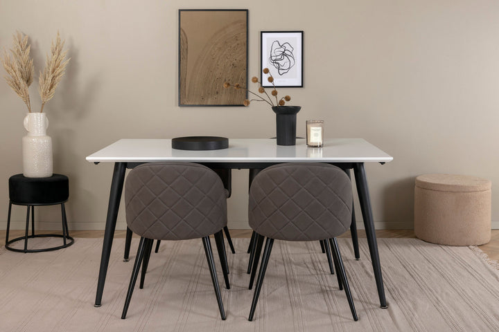 Venture Home Jimmy Dining Table - Black / White HPL+Velvet Stitches Chair - Black / Grey Micro Fibre_4