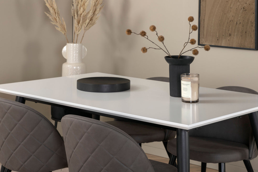 Venture Home Jimmy Dining Table - Black / White HPL+Velvet Stitches Chair - Black / Grey Micro Fibre_4