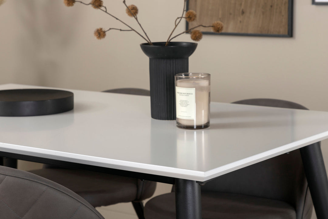 Venture Home Jimmy Dining Table - Black / White HPL+Velvet Stitches Chair - Black / Grey Micro Fibre_4