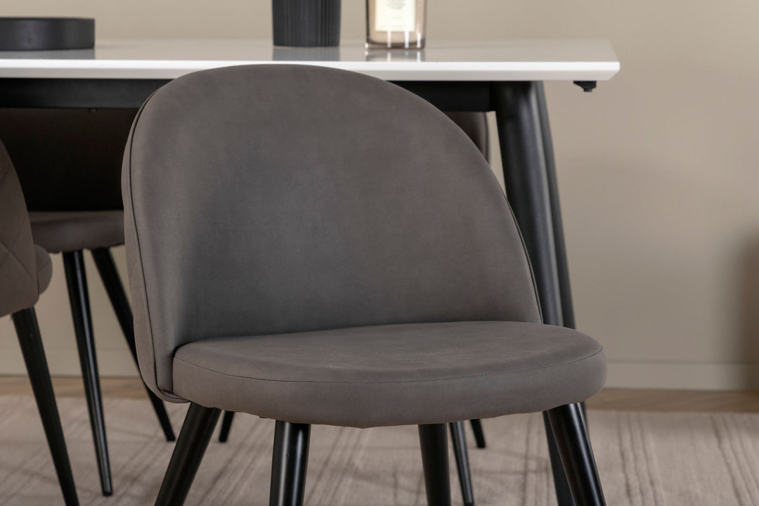 Venture Home Jimmy Dining Table - Black / White HPL+Velvet Stitches Chair - Black / Grey Micro Fibre_4
