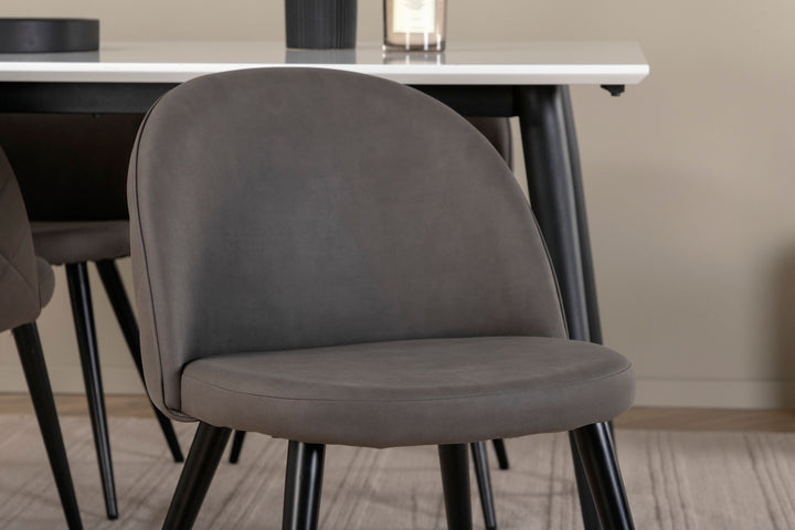 Venture Home Jimmy Dining Table - Black / White HPL+Velvet Stitches Chair - Black / Grey Micro Fibre_4
