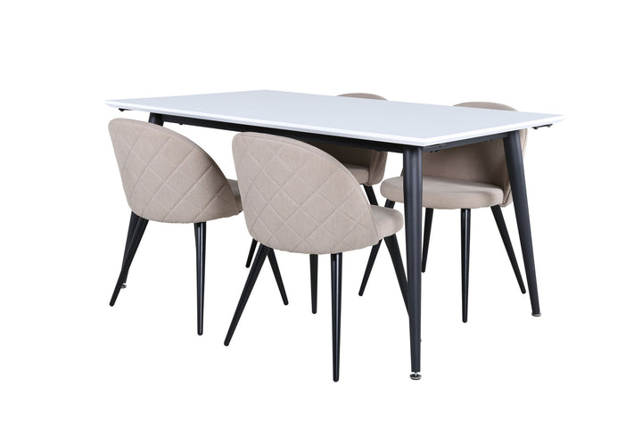Venture Home Jimmy Dining Table - Black / White HPL+Velvet Stitches Chair - Black / Beige Fabric (Polyester linen )_4